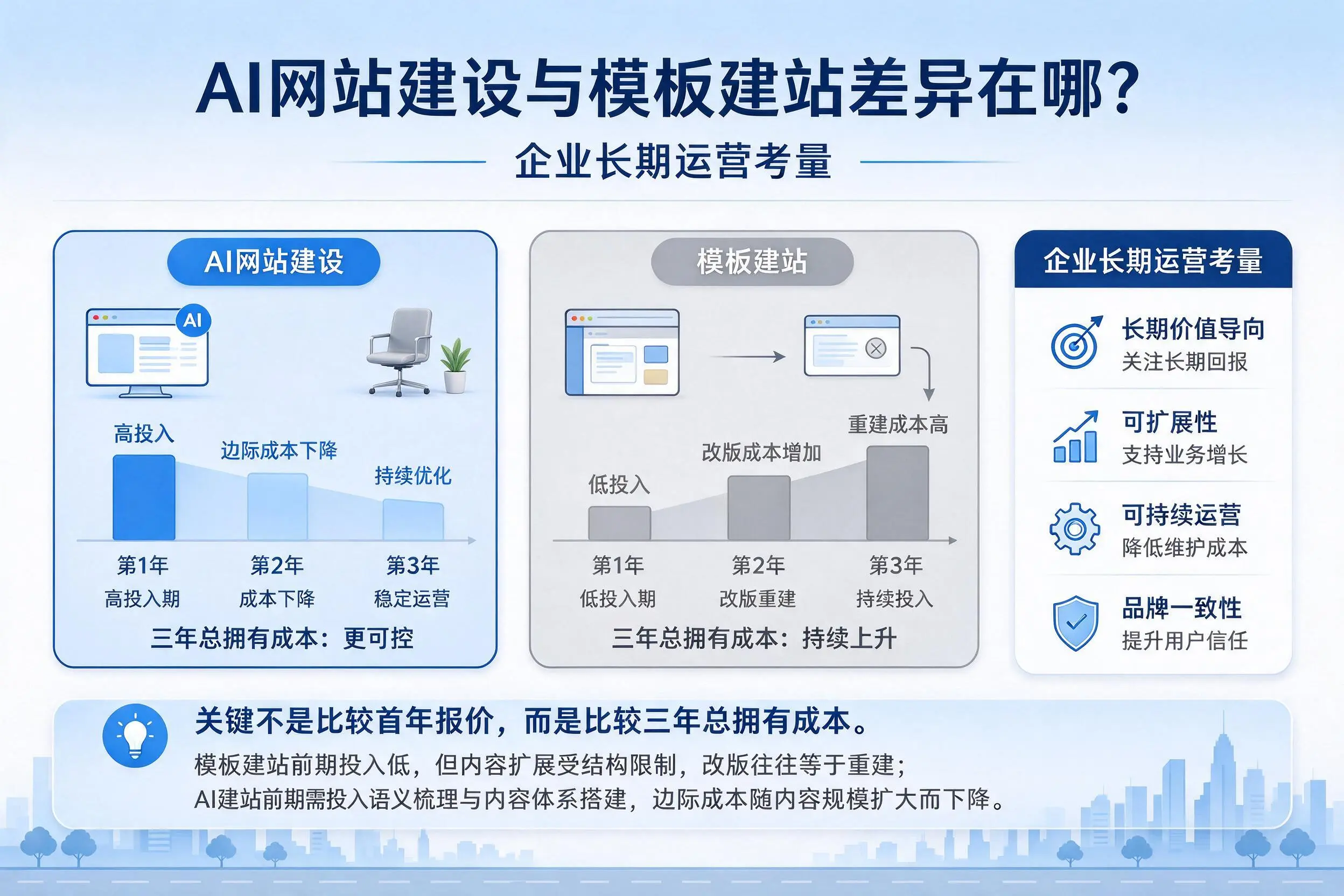AI网站建设与模板建站差异在哪？宜宾企业长期运营考量